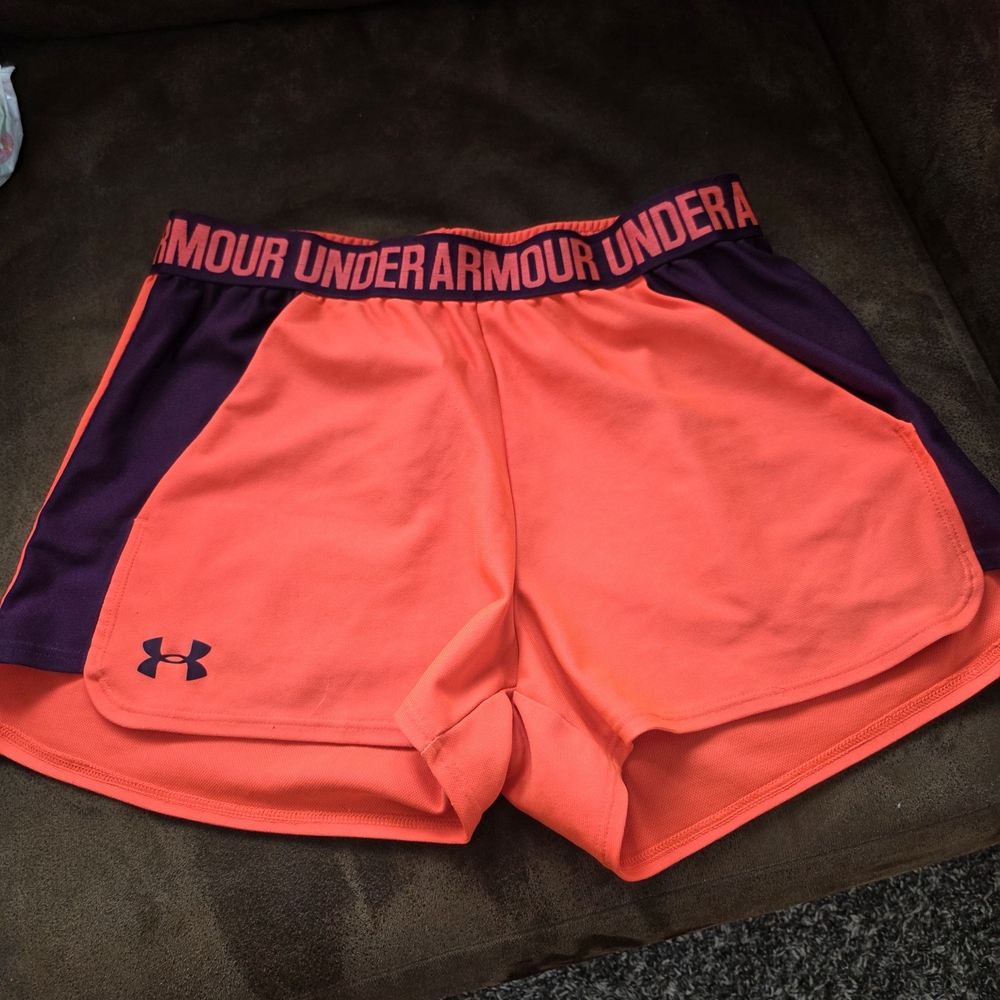 Under Armour Women's Vibrant Orange and Purple Athletic Shorts